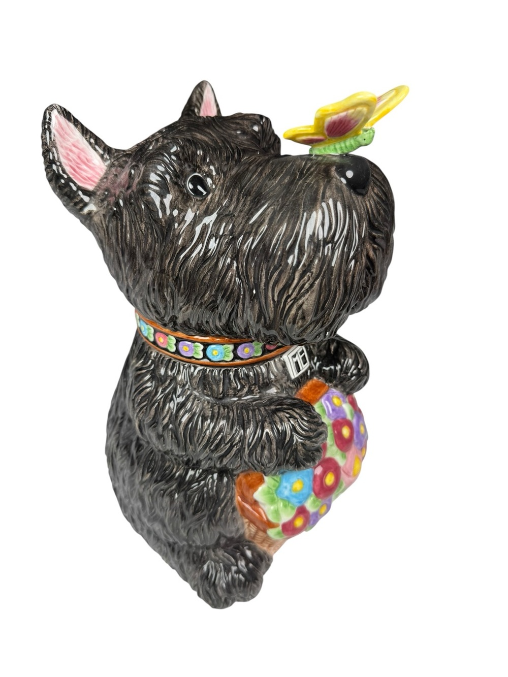 Mary Engelbreit Scottie Dog & Butterfly Cookie Jar Flowers 12" Tall